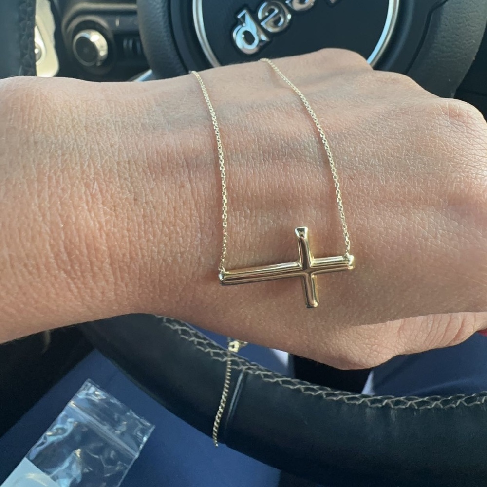 Sideways gold cross 14k